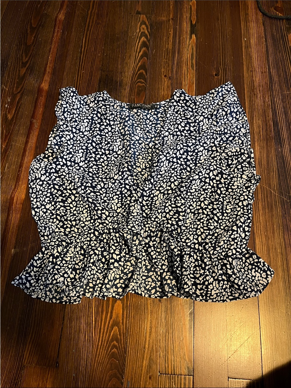Fancyinn Navy Blue and White Printed Jumpsuit